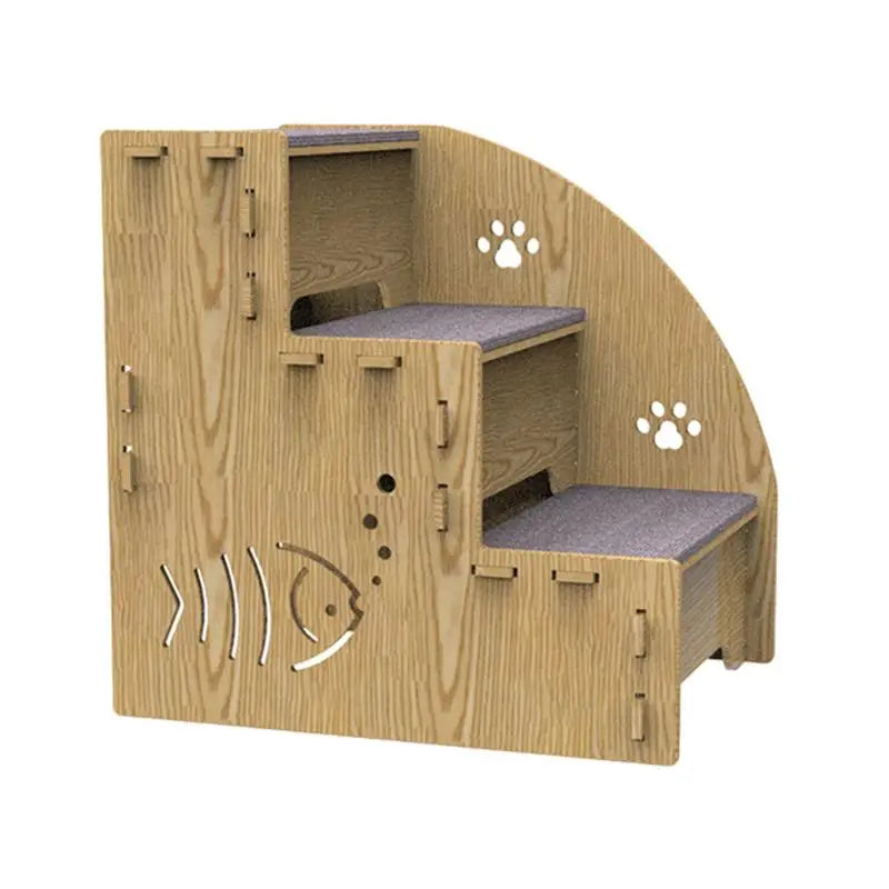 3-Step Wooden Pet Stairs, Non-Slip