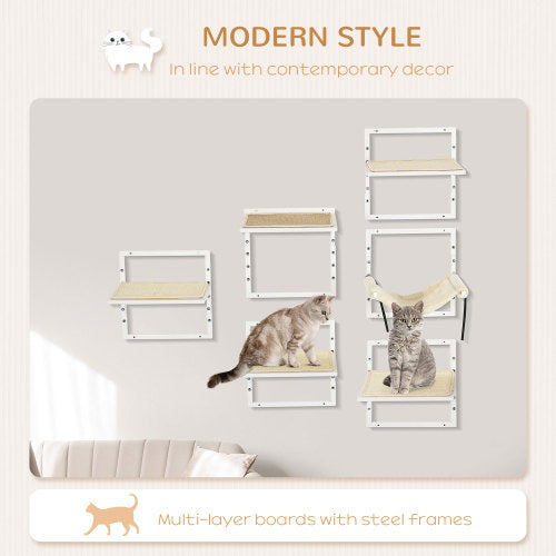 6-pc Modern Cat Wall Shelves for Indoor Cats, Height Adjustable Jumping Platforms