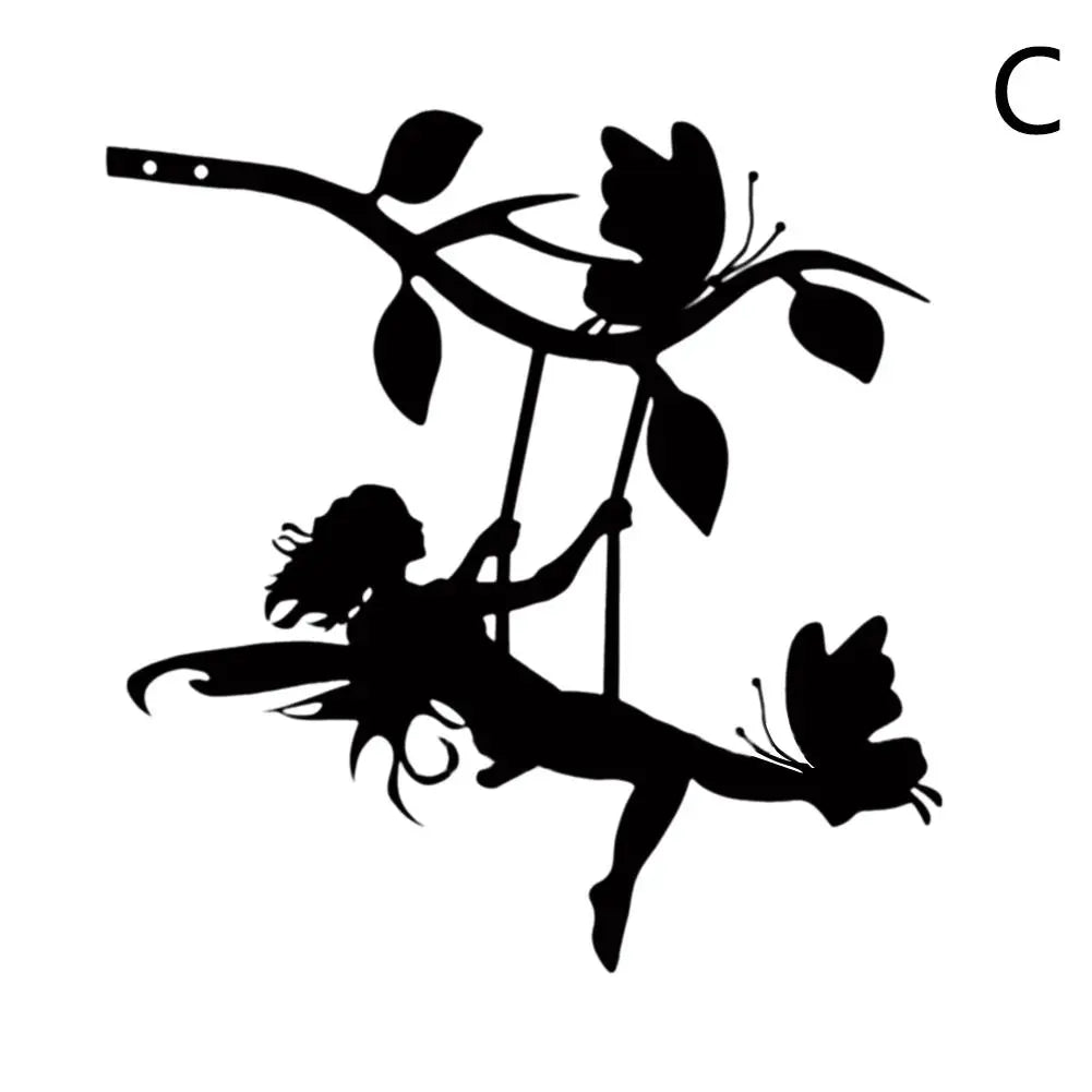 Iron Silhouette Cute Witch And Cat Yard Art Decor