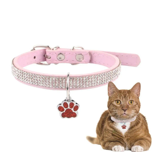Sparkling Pet Collars With Paw Print Tag