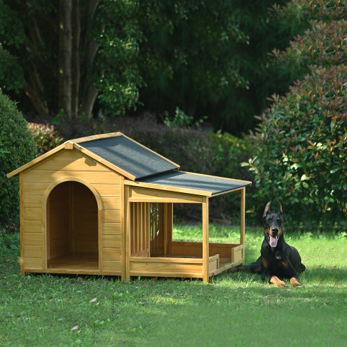 Large Wooden Dog House With Porch, Asphalt Roof and Elevated Floor