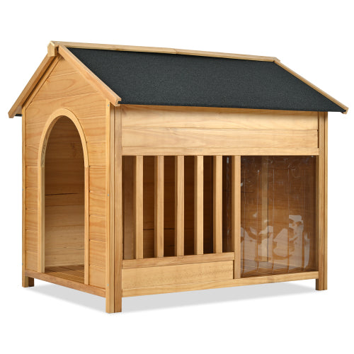 Large Wooden Dog House With Porch, Asphalt Roof and Elevated Floor