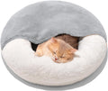 MEWOOFUN Enclosed Cat Bed Cave - Washable Pet Bed With Blanket & Non-Slip Base For Cats & Small Dogs 22'' X 22'', White
