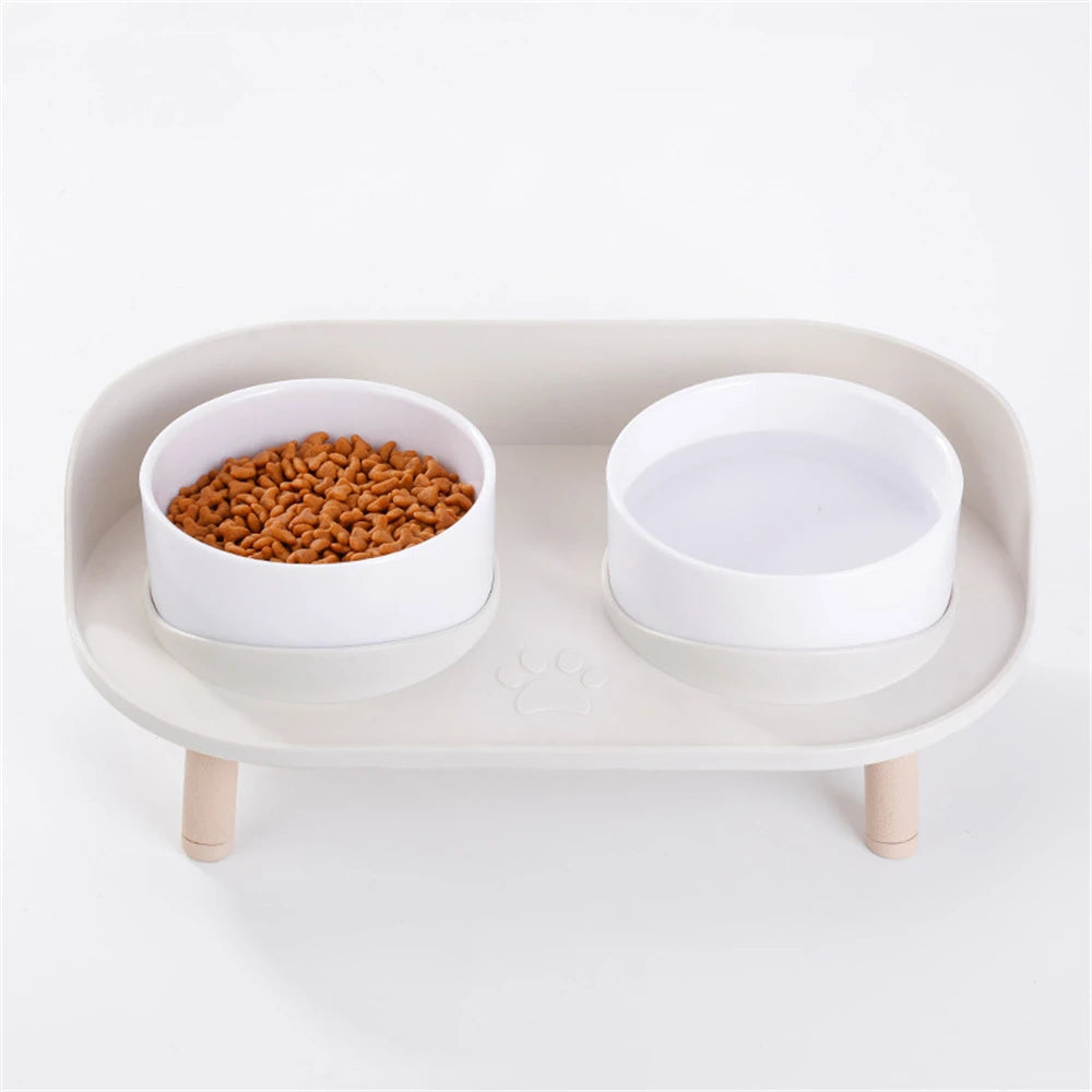 Raised Double Bowl Feeder, Adjustable Height Anti-tip Protection