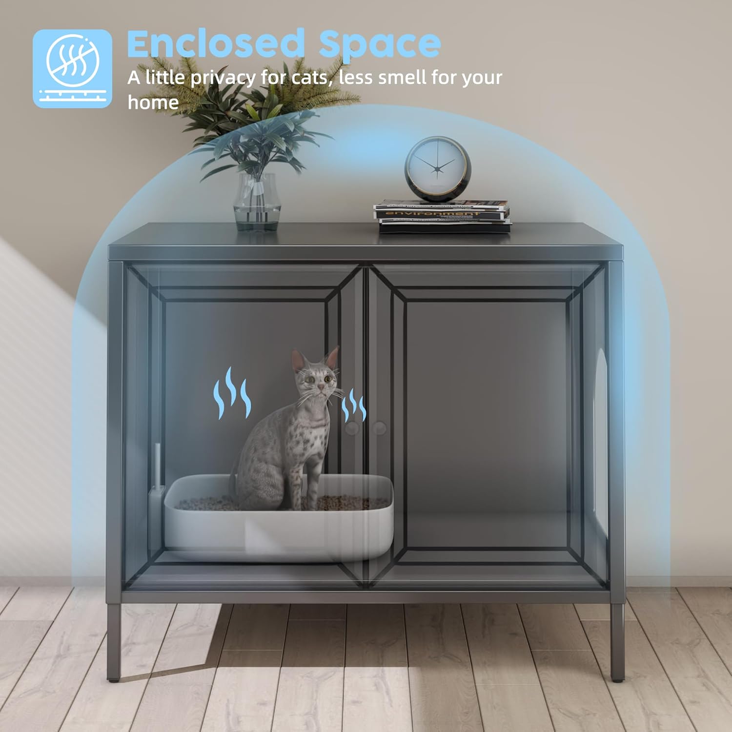 Cat Litter Box Enclosure Furniture With Barn Door