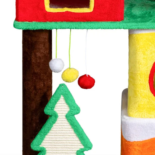 Christmas Themed Plush Cat Tree, Multi-level Cat Tower