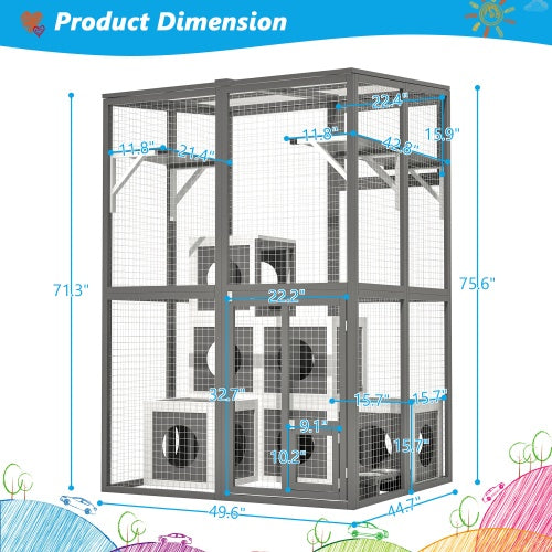 Outdoor Wooden Cat Catio Playpen With 2 Jumping Platforms