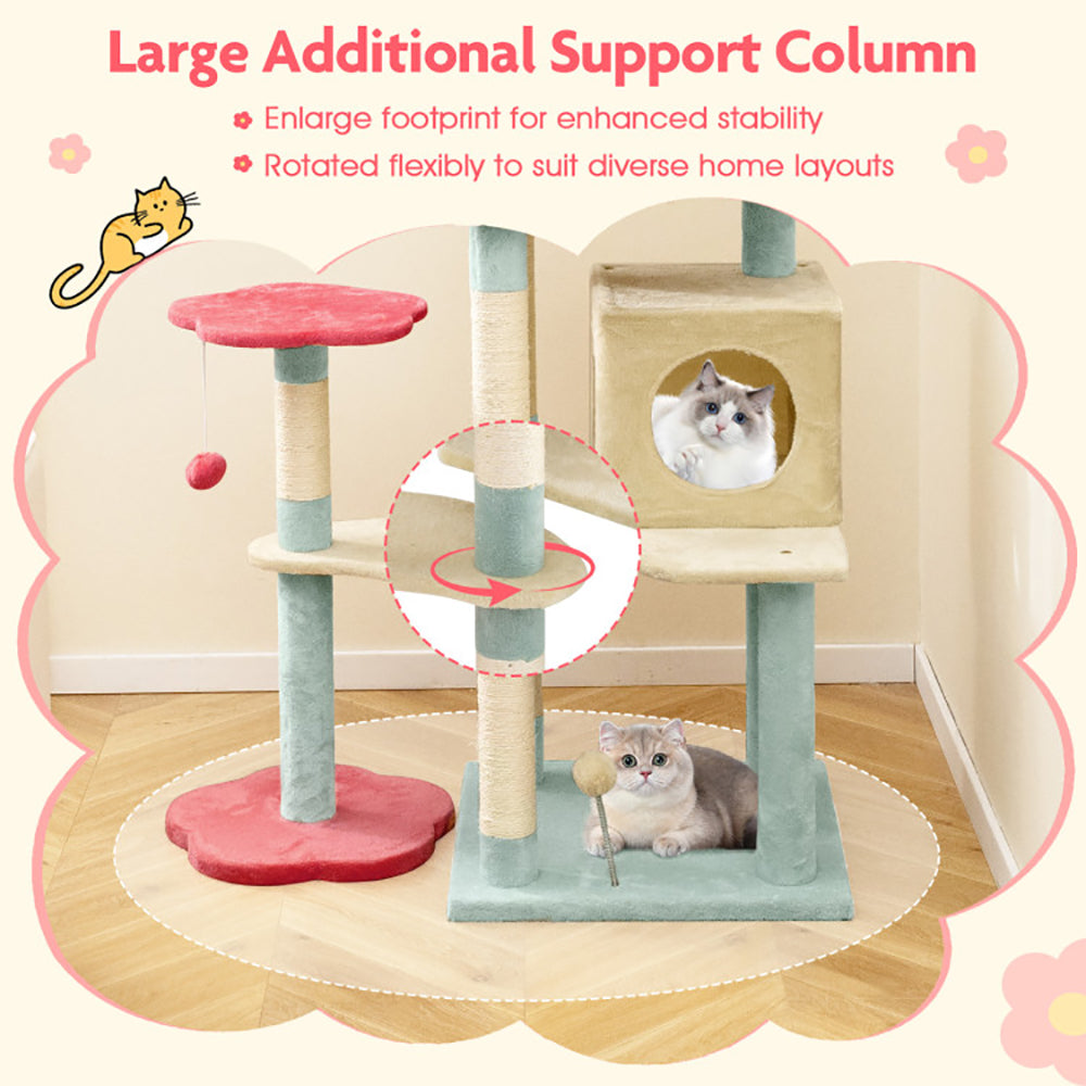 61 Inch Multi-Level Aesthetic Floral Cat Tower with Flower-Shaped Padded Perch