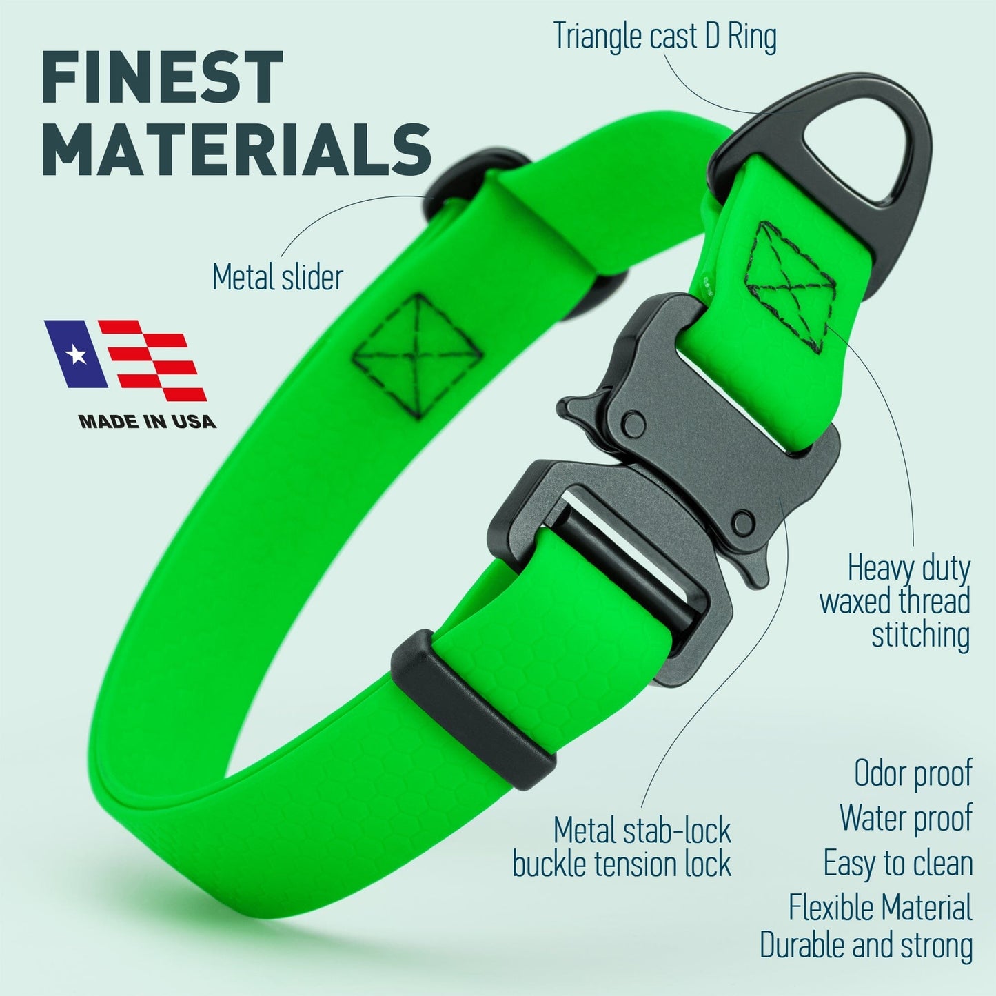 Waterproof Dog Collar with Metal Stab-Lock Buckle