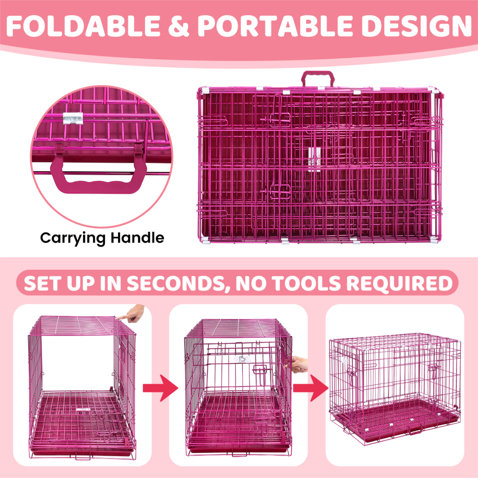 24-42" Collapsible Pink Dog Crate RED24-42