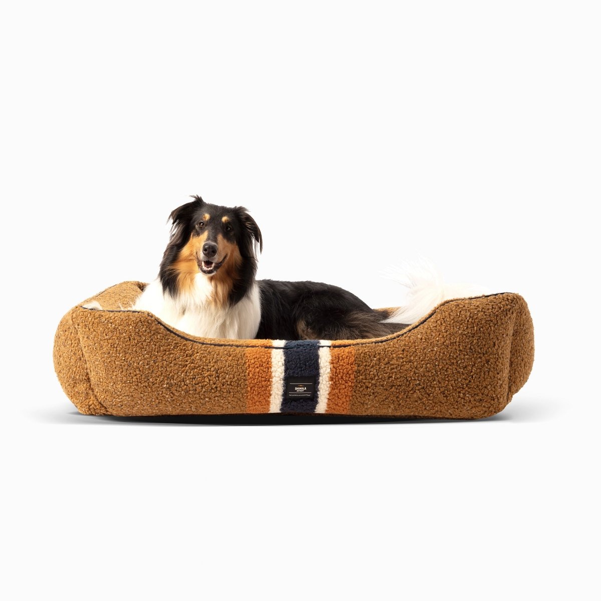 Shinola Brand Stripe Kuddle Berber Dog Bed Rust