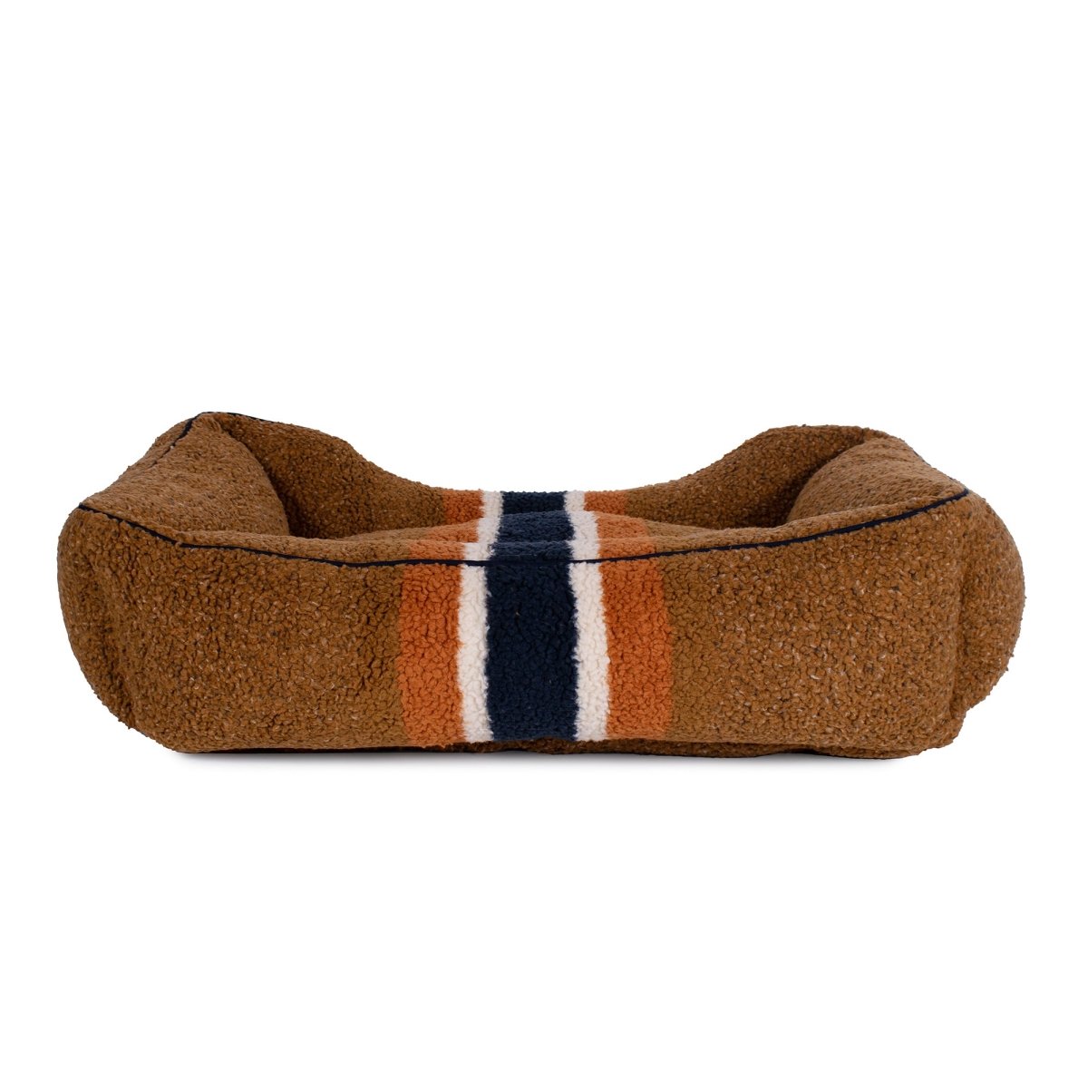 Shinola Brand Stripe Kuddle Berber Dog Bed Rust