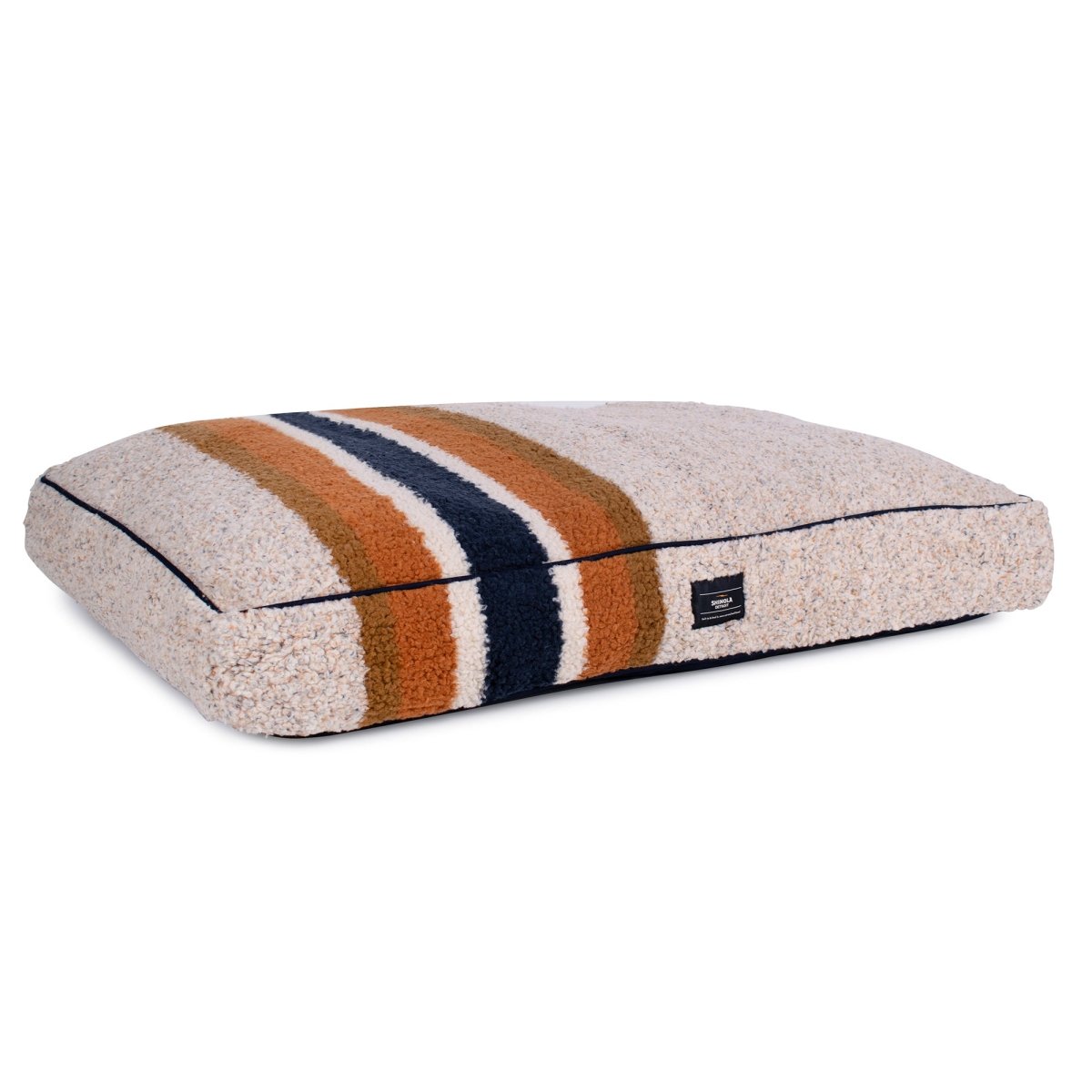 Shinola Brand Stripe Napper Pillow Berber Dog Bed Oatmeal